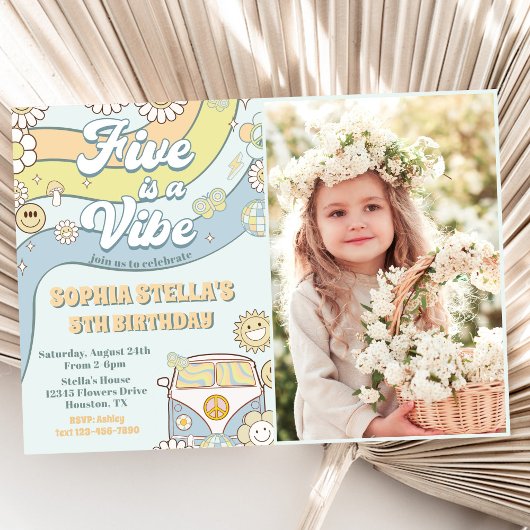 レトロレインボーファイブはVibe Groovy第5誕生日 招待状