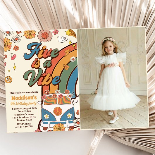 レトロレインボーファイブはVibe Groovy第5誕生日 招待状