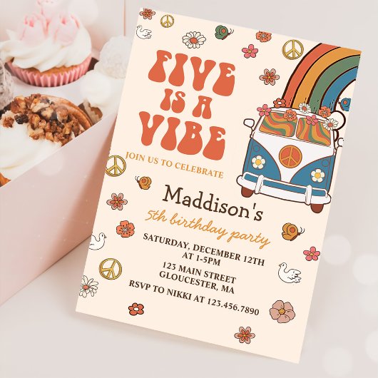 レトロレインボーファイブはVibe Groovy第5誕生日 招待状