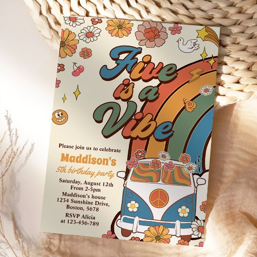 レトロレインボーファイブはVibe Groovy第5誕生日 招待状