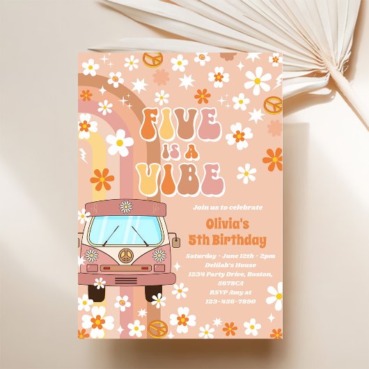 レトロレインボーファイブはVibe Groovy第5誕生日 招待状