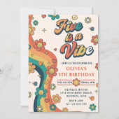 レトロレインボーファイブはVibe Groovy第5誕生日 招待状 (正面)