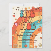 レトロレインボーファイブはVibe Groovy第5誕生日 招待状 (正面)