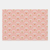 レトロレインボーフラワーズピンク&コーラル ラッピングペーパーシート (正面)