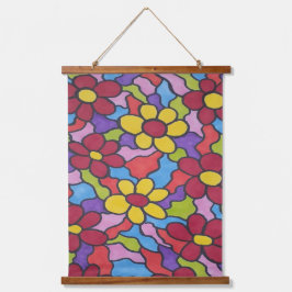 レトロレインボーフラワーパターン 吊り下げ型タペストリー