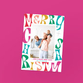 レトロレインボーメリークリスマス1フォトホリデーカード シーズンカード