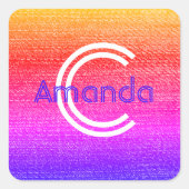 レトロレインボーモノグラムイニシャル&ネームエンベロープ スクエアシール (正面)