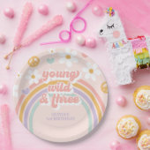 レトロレインボーヤングワイルドスリーサーズバースデー ペーパープレート (パーティー)