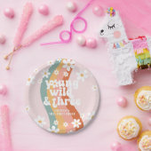 レトロレインボーヤングワイルドスリーデイジー ペーパープレート (パーティー)