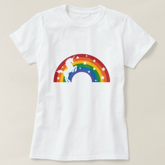 レトロレインボーユニコーンホワイトTシャツ Tシャツ (デザイン正面)