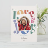 レトロレインボーラブ&ジョイ1写真クリスマス シーズンカード (スタンド正面)