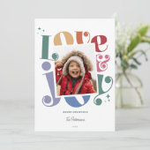 レトロレインボーラブ&ジョイ1写真クリスマス シーズンカード (スタンド正面)