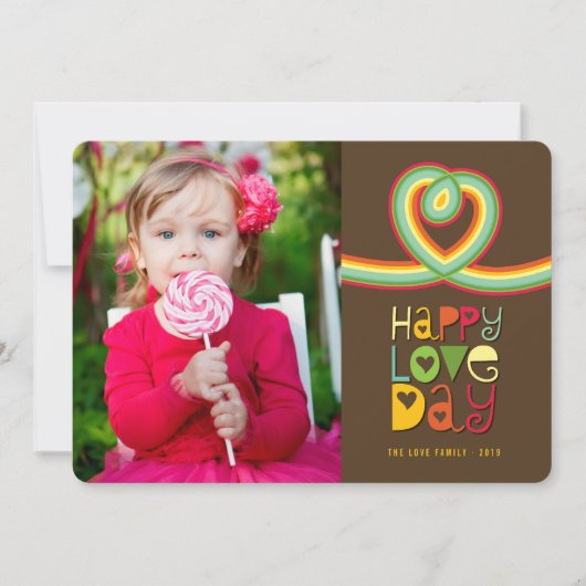 レトロレインボーループハッピーラブデーバレンタイン写真 シーズンカード (正面)