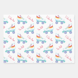 レトロレインボーローラスケートバレンタインデー ラッピングペーパーシート