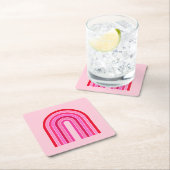 レトロレインボー名門私立校風のピンクアンドレッドアーチ スクエアペーパーコースター (インサイチュ)