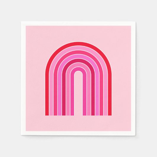 レトロレインボー名門私立校風のピンクアンドレッドアーチ スタンダードカクテルナプキン (正面)