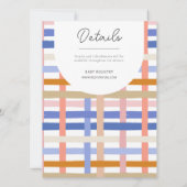 レトロレインボー格子模様チェッカーボードベビーシャワー 招待状 (裏面)