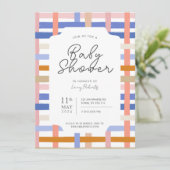 レトロレインボー格子模様チェッカーボードベビーシャワー 招待状 (スタンド正面)