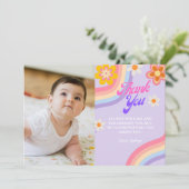 レトロレインボー誕生日写真 サンキューカード (スタンド正面)