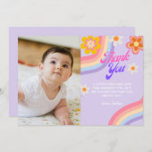 レトロレインボー誕生日写真 サンキューカード (正面/裏面)
