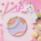 レトロレインボー誕生日 ペーパープレート (パーティー)