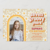 レトロレインボー7thフォトバースデーパーティーへの招待 ノートカード (正面/裏面)