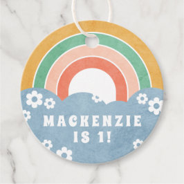 レトロレインボー&デイジーキッズパーティー好意ギフトラベル フェイバータグ