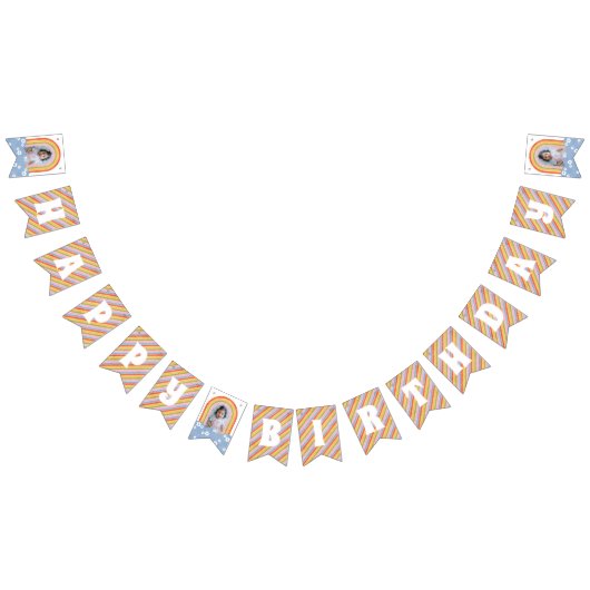 レトロレインボー&デイジー誕生日バンティンバナー バンティングフラッグ (全)