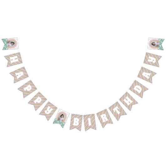 レトロレインボー&デイジー誕生日バンティンバナー バンティングフラッグ (全)