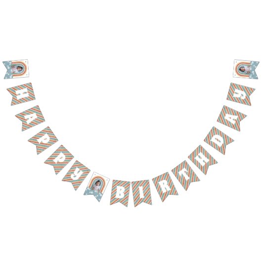 レトロレインボー&デイジー誕生日バンティンバナー バンティングフラッグ (全)