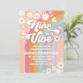 レトロレインボー 9歳の誕生日招待状 招待状 (スタンド正面)