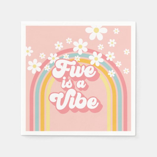 レトロレインボーFIVEはVibe Groovy 5誕生日 スタンダードカクテルナプキン (正面)