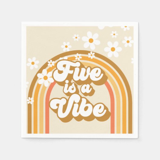 レトロレインボーFIVEはVibe Groovy 5誕生日 スタンダードカクテルナプキン (正面)