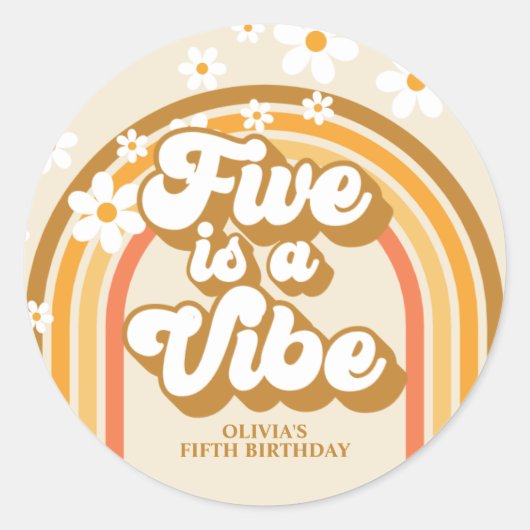 レトロレインボーFIVEはVibe Groovy 5誕生日 ラウンドシール (正面)