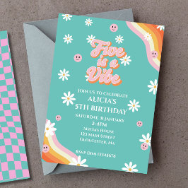 レトロレインボーFIVEはVibe Groovy 5誕生日 招待状