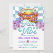 レトロレインボーFIVEはVibe Groovy 5誕生日 招待状 (正面)