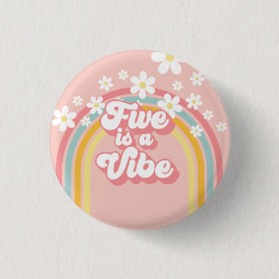 レトロレインボーFIVEはVibe Groovy 5誕生日 缶バッジ