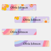 レトロレインボーgroovy子供の防水名ラベル