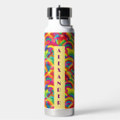 レトロレインボーNo3パターンパーソナライズされた名 ウォーターボトル (左面)