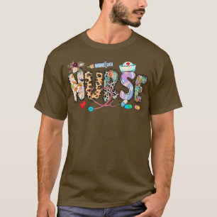 レトロレオパードアップルナース秋ビーブズオータム Tシャツ