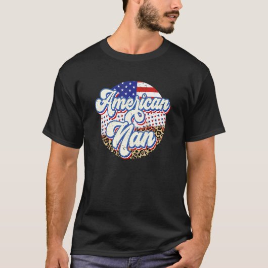 レトロレオパード米国国旗American Nan 7月4日 Tシャツ (正面)