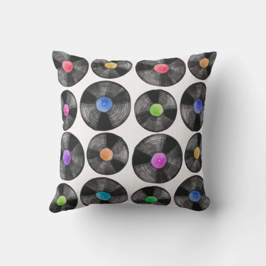 レトロレコードのイラストレーション(ビニール製)の水色 クッション (裏面)