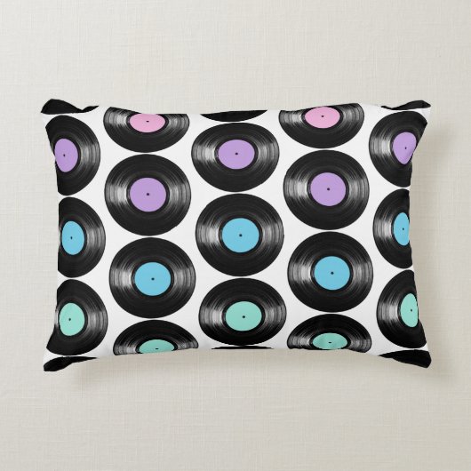 レトロレコードカラフルパターンデザイン アクセントクッション (正面)