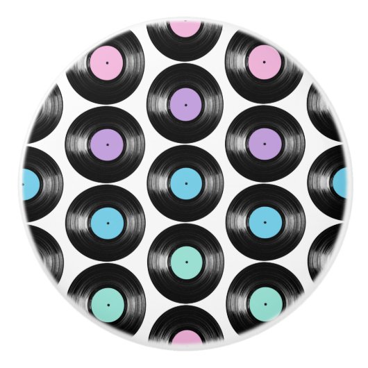 レトロレコードカラフルパターンデザイン セラミックノブ (正面)