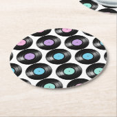 レトロレコードカラフルパターンデザイン ラウンドペーパーコースター (アングル)