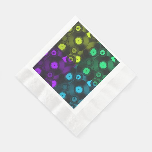 レトロレコードネオンカラフルコラージュ 縁ありランチョンナプキン (角)