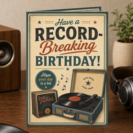 レトロレコードプレーヤー 誕生日カード カード