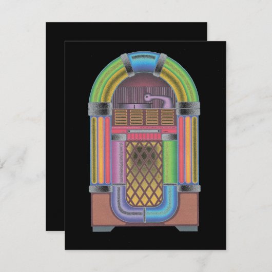 レトロレコードホップジュークボックスミュージック懇親会招待状 招待状 (正面/裏面)