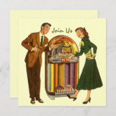 レトロレコードホップソックホップジュークボックスミュージック招待状 招待状 (正面/裏面)