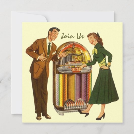 レトロレコードホップソックホップジュークボックスミュージック招待状 招待状 (正面)